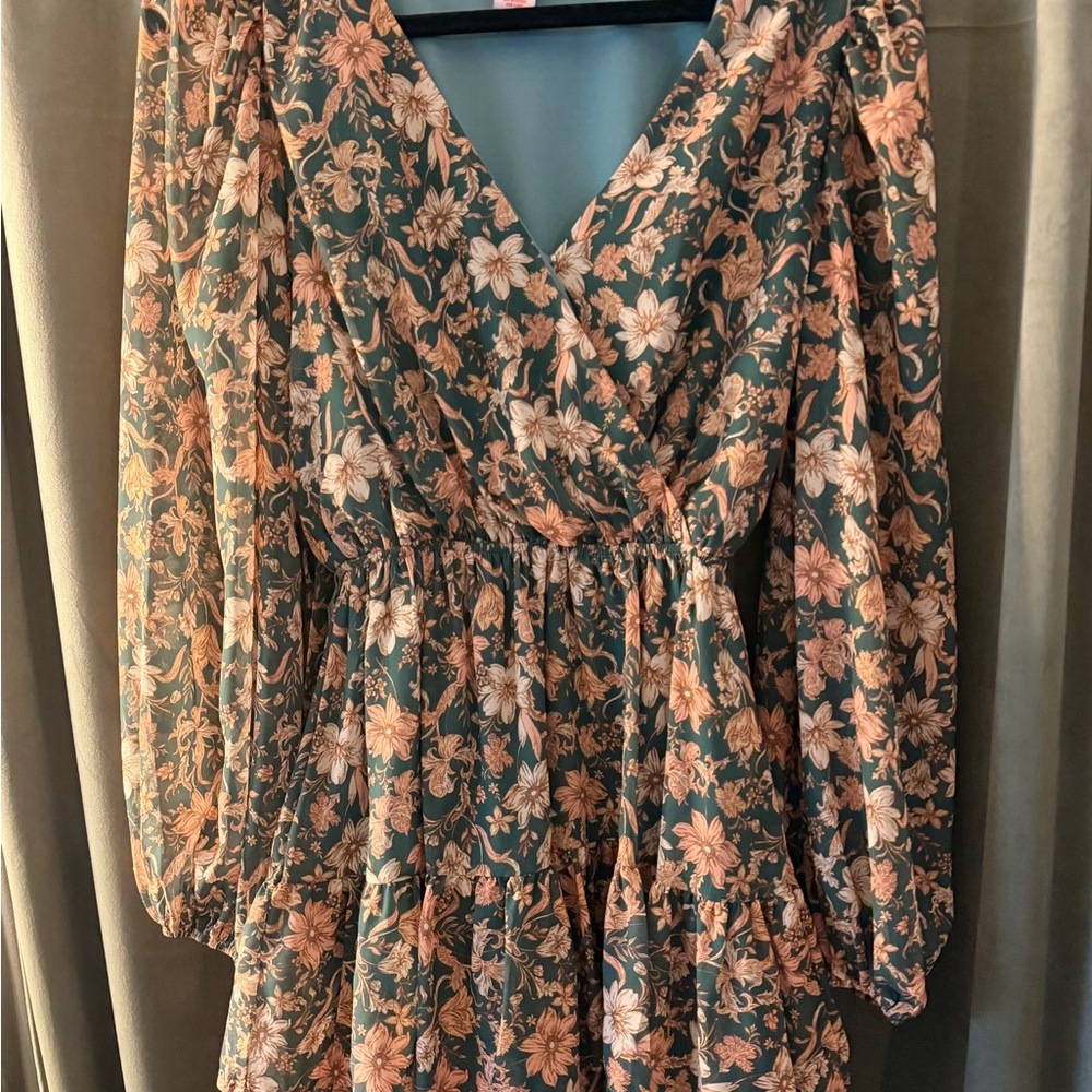 Flying Tomato Green Midi Dress with Peach Floral Print
